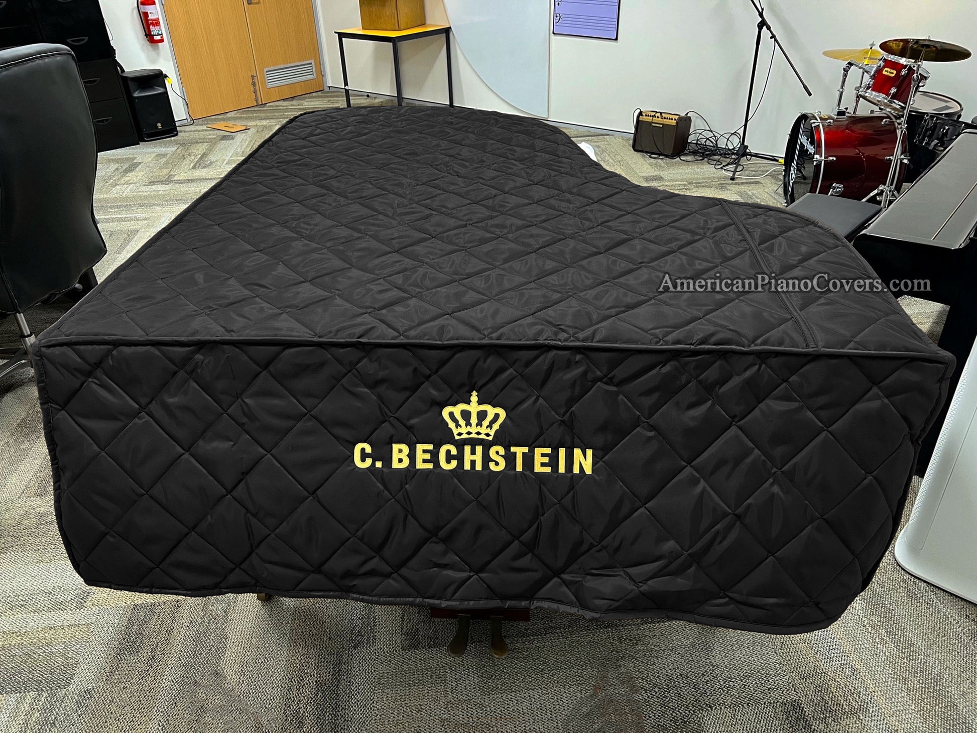 Bechstein piano cover black quilt with logo
