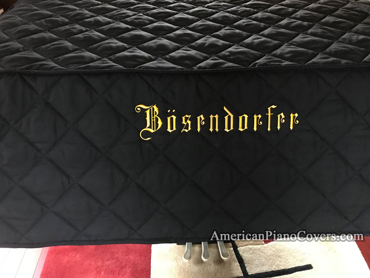 bosendorfer piano cover black quilt with logo