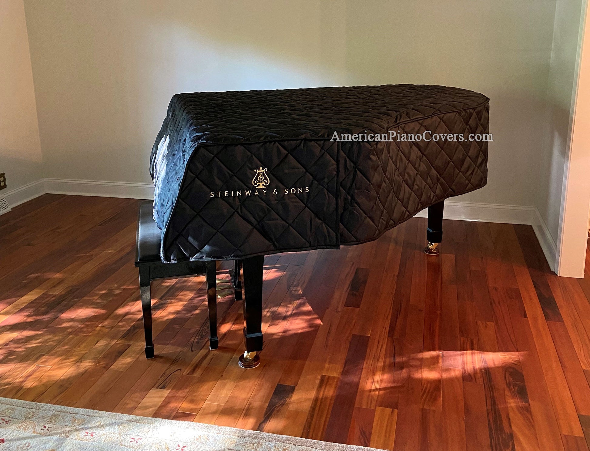 steinway piano cover with logo black quilt