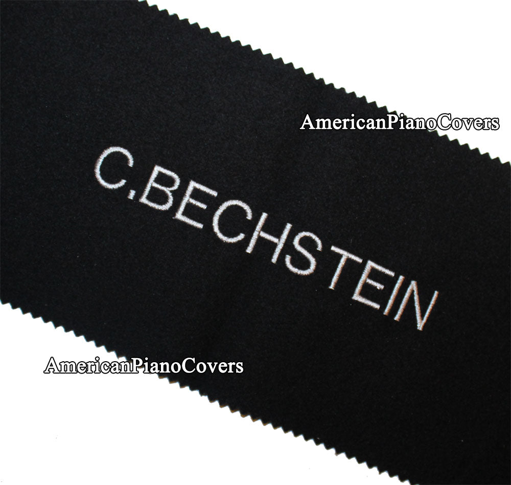 Bechstein black felt piano key cover with silver embroidery