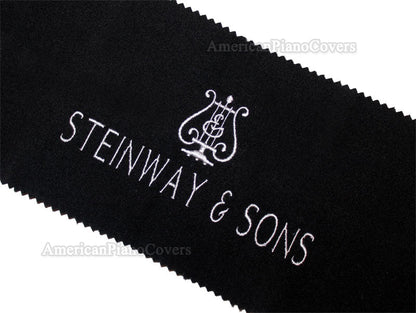 Steinway felt piano keyboard dust cover black fabric silver embroidery