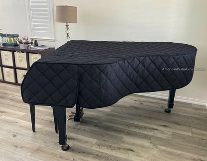 Black quilted Steinway grand piano cover with premium padding for dust, scratch, and humidity protection. Fits Model B, M, O, and D pianos